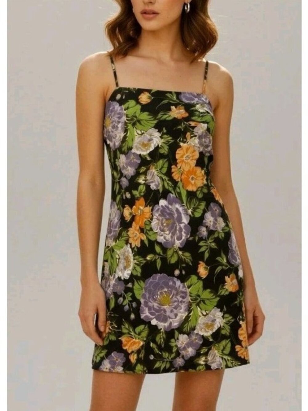 $160 NWT FARM RIO Capri Floral Sleeveless Mini Dress, Black, XS